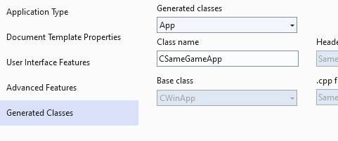 Generated Classes menu